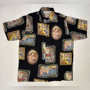 VINTAGE Exterior Erez All Over Print Art Frame Rayon Shirt Men Medium Multicolor